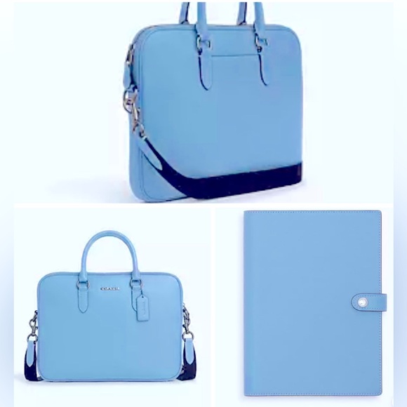 Coach Bundle- Light Blue Liam Compact Brief & Notebook Set - Picture 1 of 6